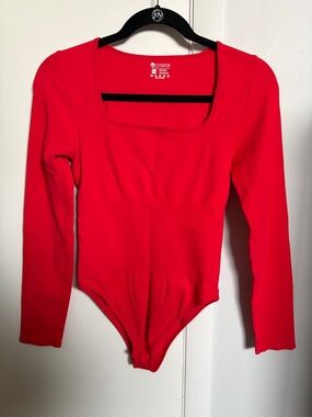 Red Stretch Bodysuit by OQQ - Square Neck